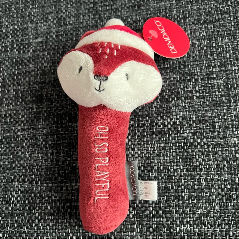 NWT Demdaco Christmas Characters Baby Rattle- Santa Fox